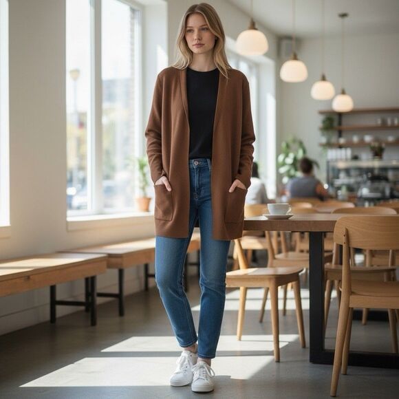 J Crew Eloise Sweater Blazer S Brown Wool Blend Oversized Cardigan Classic Prep - Picture 1 of 12